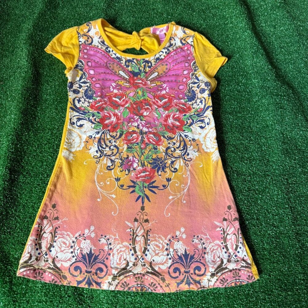 Sugar Tart Short Sleeve Mustard Multicolor Butterfly Cute Top Shirt Size M 10-12